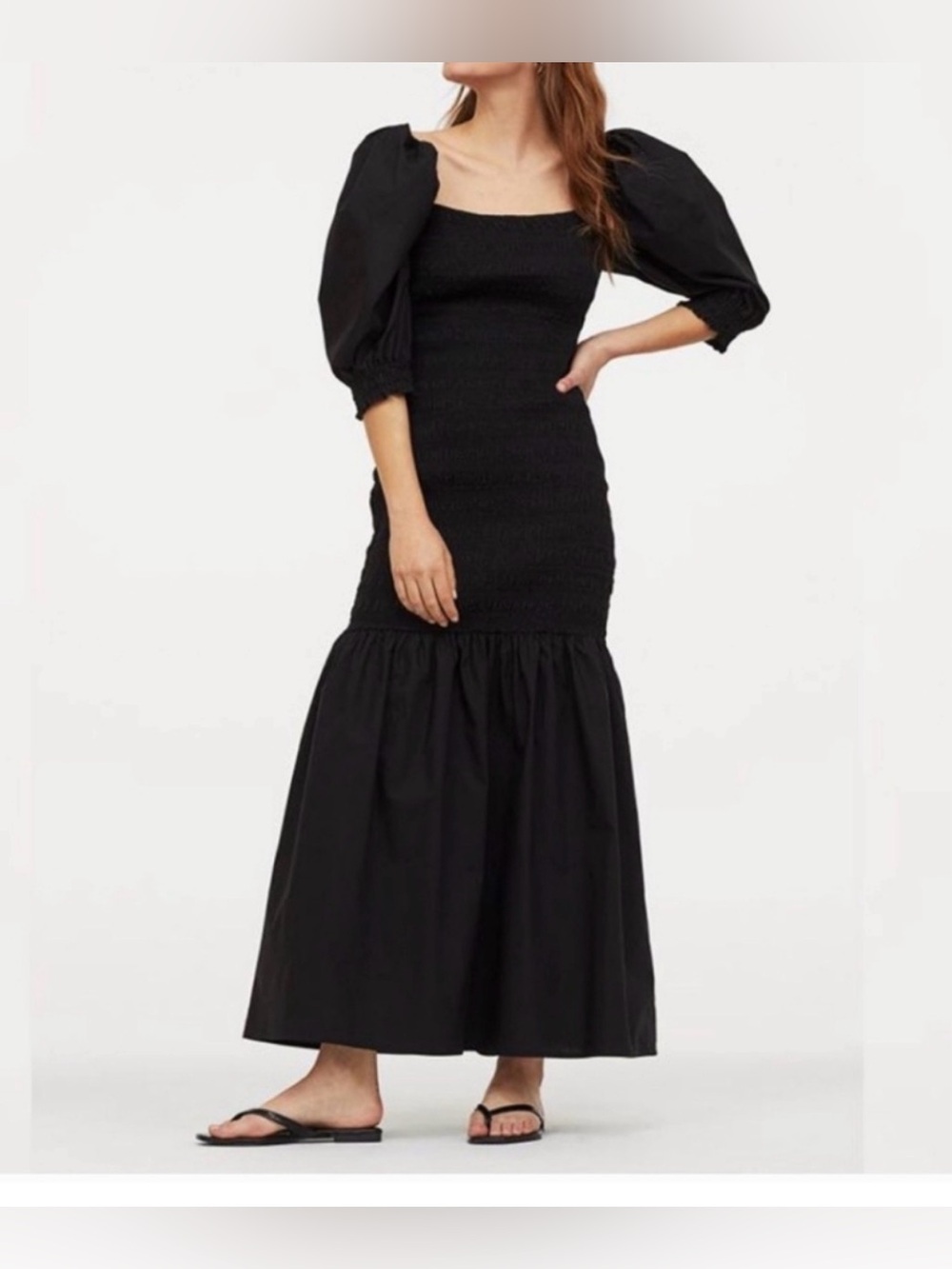 H&M Black Drop Waist Smocked Dress